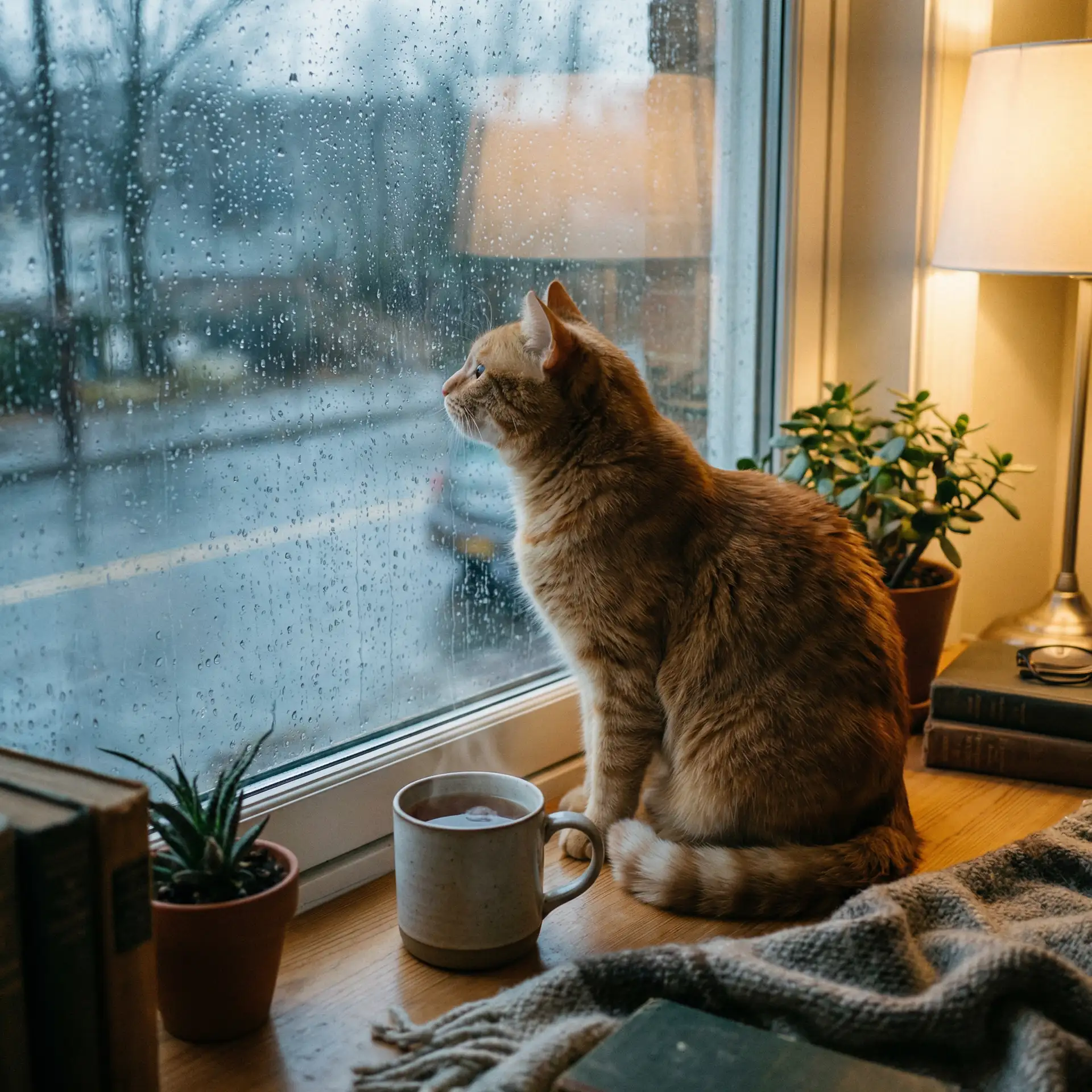 猫咪望着窗外的雨 - 磁力搜素